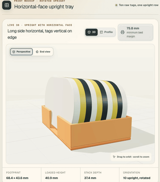 Interactive Three.js design review for the tag holder